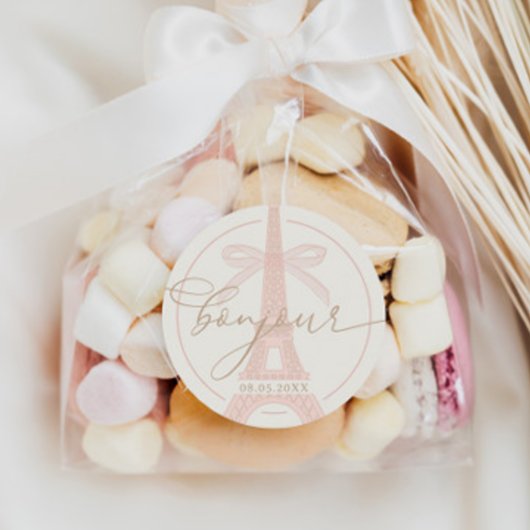 Bonjour Bébé Pink Paris Eiffel Baby Shower ラウンドシール