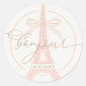 Bonjour Bébé Pink Paris Eiffel Baby Shower ラウンドシール (正面)