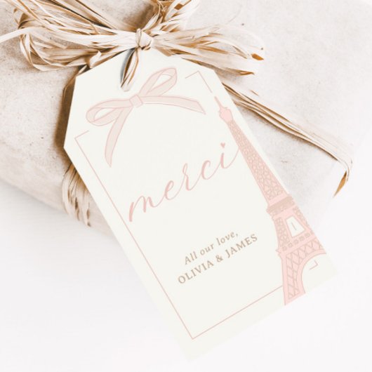 Bonjour Bébé Pink Paris Eiffel Baby Shower Favor ギフトタグ