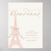 Bonjour Bébé Pink Paris Eiffel Tower Welcome Sign ポスター (正面)