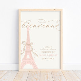 Bonjour Bébé Pink Paris Eiffel Tower Welcome Sign ポスター