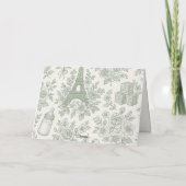 Bonjour Bebe Sage Green Toile French Baby Shower サンキューカード (裏面)