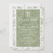 Bonjour Bebe Sage Green Toile French Baby Shower 招待状 (正面)