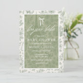 Bonjour Bebe Sage Green Toile French Baby Shower 招待状 (スタンド正面)