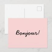 Bonjour Cream Ivory Modern Script Design ポストカード (正面/裏面)