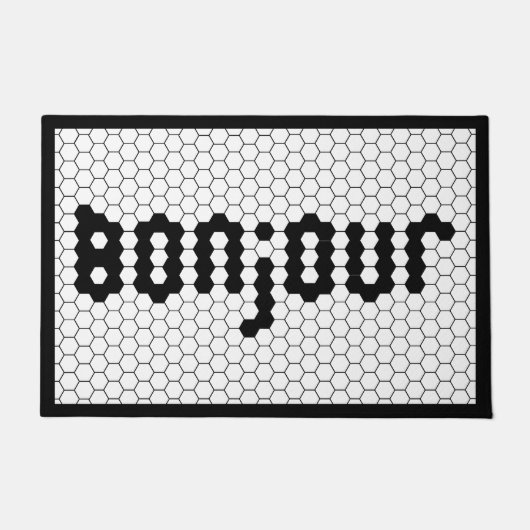 Bonjour Faux Hex Tile Black & White ドアマット (正面)