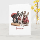 Bonjour French Bulldogs カード (黄色い花)