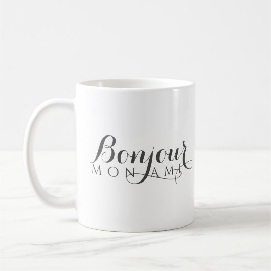 Bonjour Hello Friend Elegant French Script コーヒーマグカップ (左)