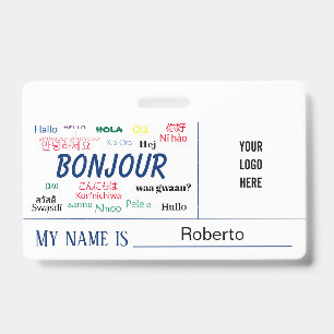 Bonjour Hello World Many Languagesロゴ名 バッジ