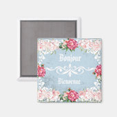 Bonjour Lovely romantic french Custom text Floral マグネット (正面/裏面)