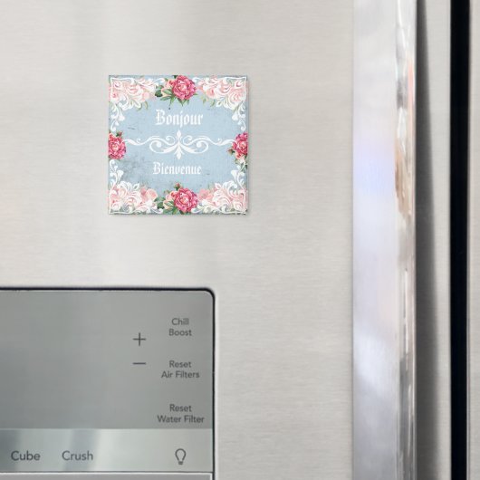 Bonjour Lovely romantic french Custom text Floral マグネット (インサイチュ (冷蔵庫))