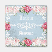 Bonjour Lovely romantic french Custom text Floral マグネット (正面)