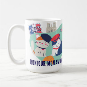 Bonjour Mon Amour フランス文化を愛する猫好きへのギフト コーヒーマグカップ
