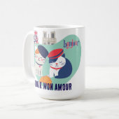 Bonjour Mon Amour | French Culture Cats Gift コーヒーマグカップ (正面左)