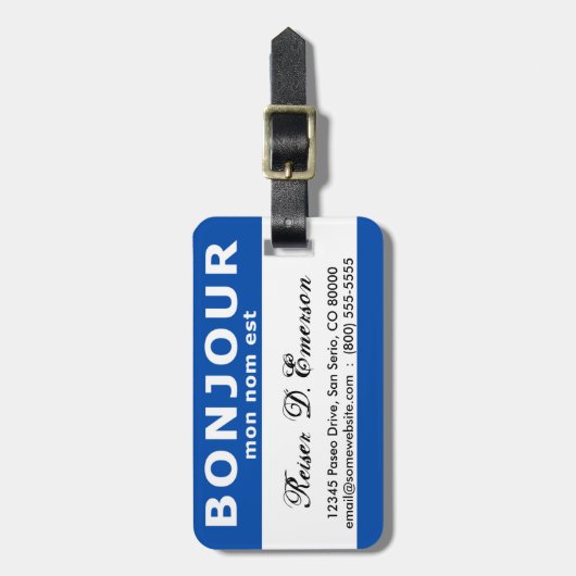 BONJOUR mon nom est （青） ラゲッジタグ (正面縦)