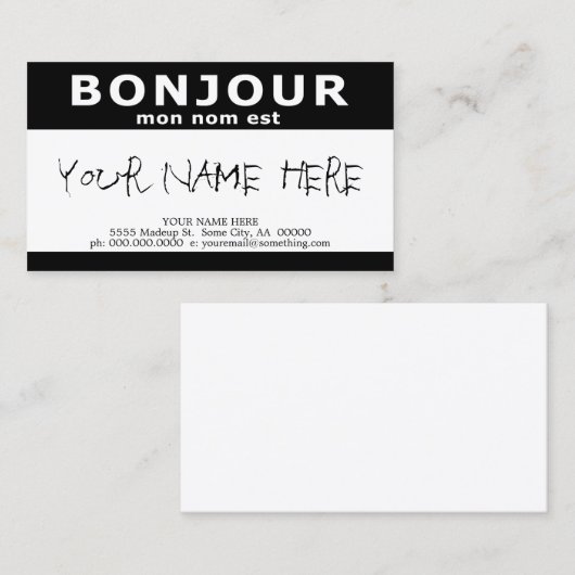 BONJOUR mon nom est noir nameタグ 名刺 (正面/裏面)