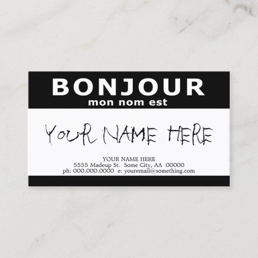 BONJOUR mon nom est noir nameタグ 名刺 (正面)