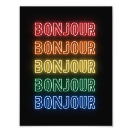 Bonjour Neon Themed Modern Rainbow  フォトプリント