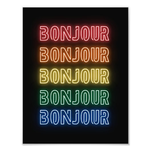 Bonjour Neon Themed Modern Rainbow  フォトプリント (正面)