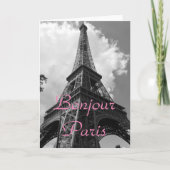 Bonjour Paris Black White Eiffel Tower France カード (正面)