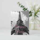 Bonjour Paris Black White Eiffel Tower France シーズンポストカード (スタンド正面)