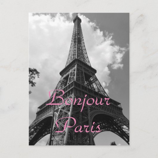 Bonjour Paris Black White Eiffel Tower France シーズンポストカード (正面)