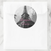 Bonjour Paris Black White Eiffel Tower France ラウンドシール (バッグ)