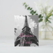 Bonjour Paris Black White Eiffel Tower France Card (スタンド正面)