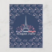 Bonjour Paris Eiffel Tower Floral Pattern ポストカード (正面)