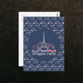 Bonjour Paris Eiffel Tower Floral Pattern ポストカード