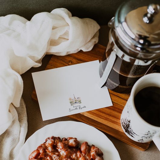 Bonjour Personalized Parisian Watercolor ノートカード