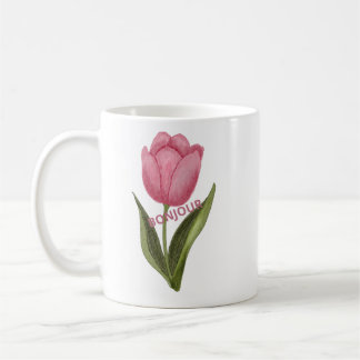 Bonjour Pink Tulip Floral Mug – Elegant Spring Flo コーヒーマグカップ