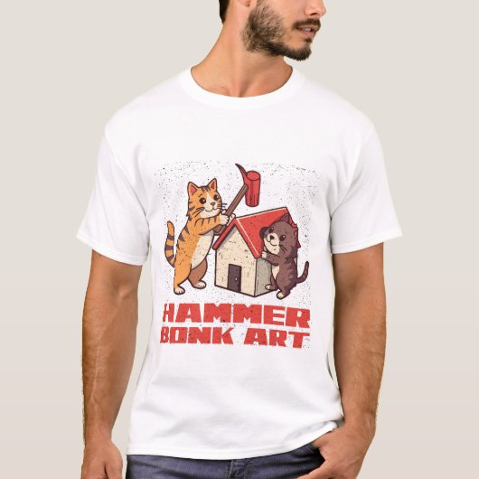 Bonk Hammer Cat Funny Meme Retro Cute Art Tシャツ (正面)