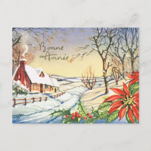 Bonne Anneeのヴィンテージのフランス人の年賀状 シーズンポストカード (正面)