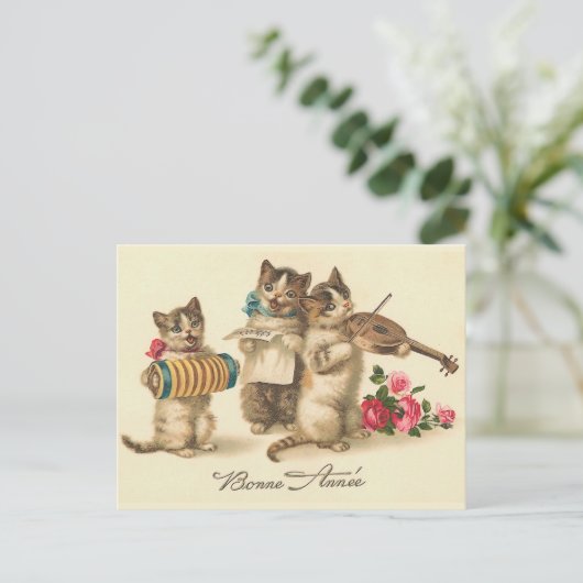 "Bonne Annee"のヴィンテージのフランスのな新年の郵便はがき シーズンポストカード (スタンド正面)