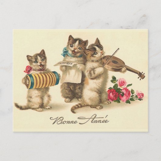 "Bonne Annee"のヴィンテージのフランスのな新年の郵便はがき シーズンポストカード (正面)