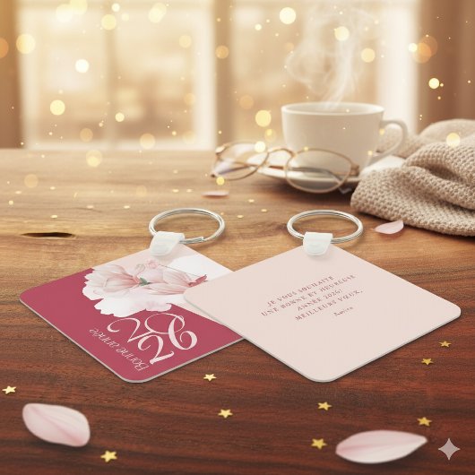 Bonne Année 2026 Personalized Floral Keychain キーホルダー