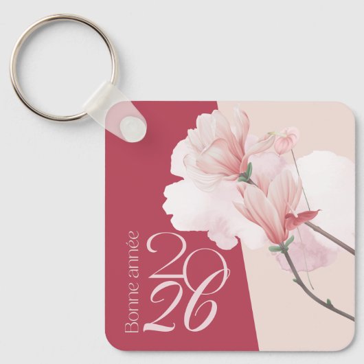 Bonne Année 2026 Personalized Floral Keychain キーホルダー (正面)