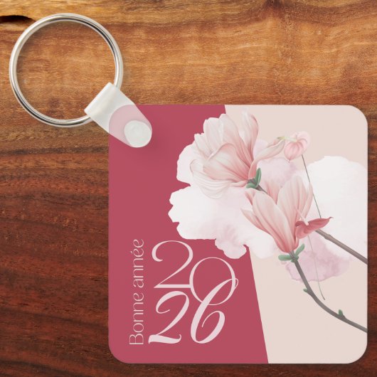 Bonne Année 2026 Personalized Floral Keychain キーホルダー (正面)