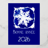 Bonne Annee - snowflake - 2026  blue silver 箔シーズンポストカード (正面)