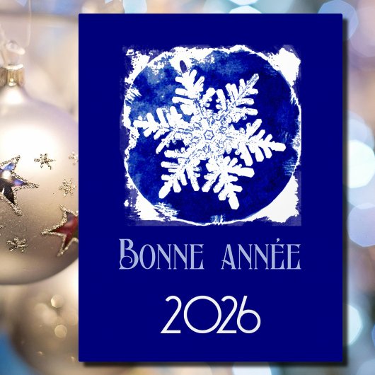 Bonne Annee - snowflake - 2026  blue silver 箔シーズンポストカード