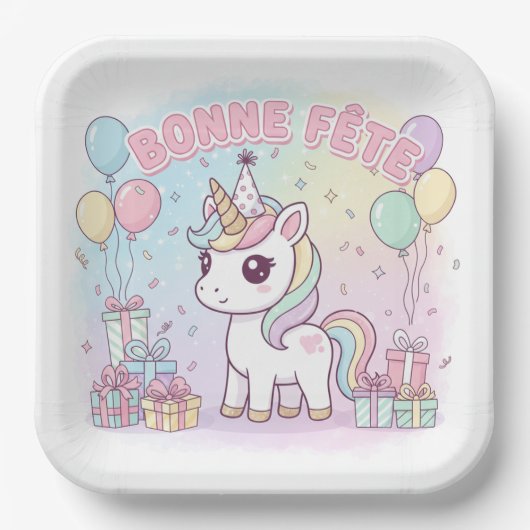 bonne fête licorne  ペーパープレート (正面)