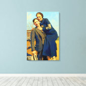 Bonnie Parker Clyde Barrow 1933 Faux Painting キャンバスプリント (インサイチュ (ウッドフロア))