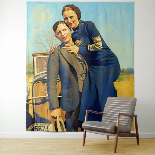 Bonnie Parker Clyde Barrow 1933 Faux Painting タペストリー (インサイチュ)