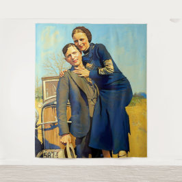 Bonnie Parker Clyde Barrow 1933 Faux Painting タペストリー