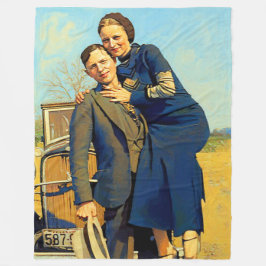 Bonnie Parker Clyde Barrow 1933 Faux Painting フリースブランケット