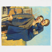 Bonnie Parker Clyde Barrow 1933 Faux Painting フリースブランケット (正面(横))