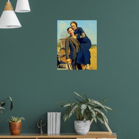 Bonnie Parker Clyde Barrow 1933 Faux Painting ポスター (リビング1)