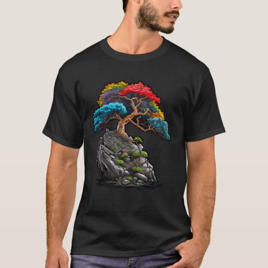 Bonsai Tree  Colorful Japanese Garden Tシャツ (正面)