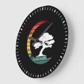 Bonsai Tree Enso Circle Vintage Zen Calligraphy ラージ壁時計 (傾斜)